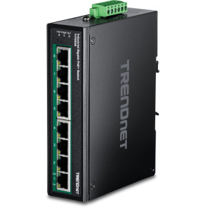 TRENDnet TI-PG80B 8-Port Variable Voltage Switch, 8 Gigabit PoE+, 16 Gbps switching capacity, DIN-rail/wall mount